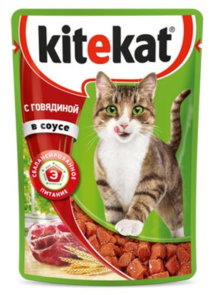  Kitekat паучи с говядиной в соусе для кошек